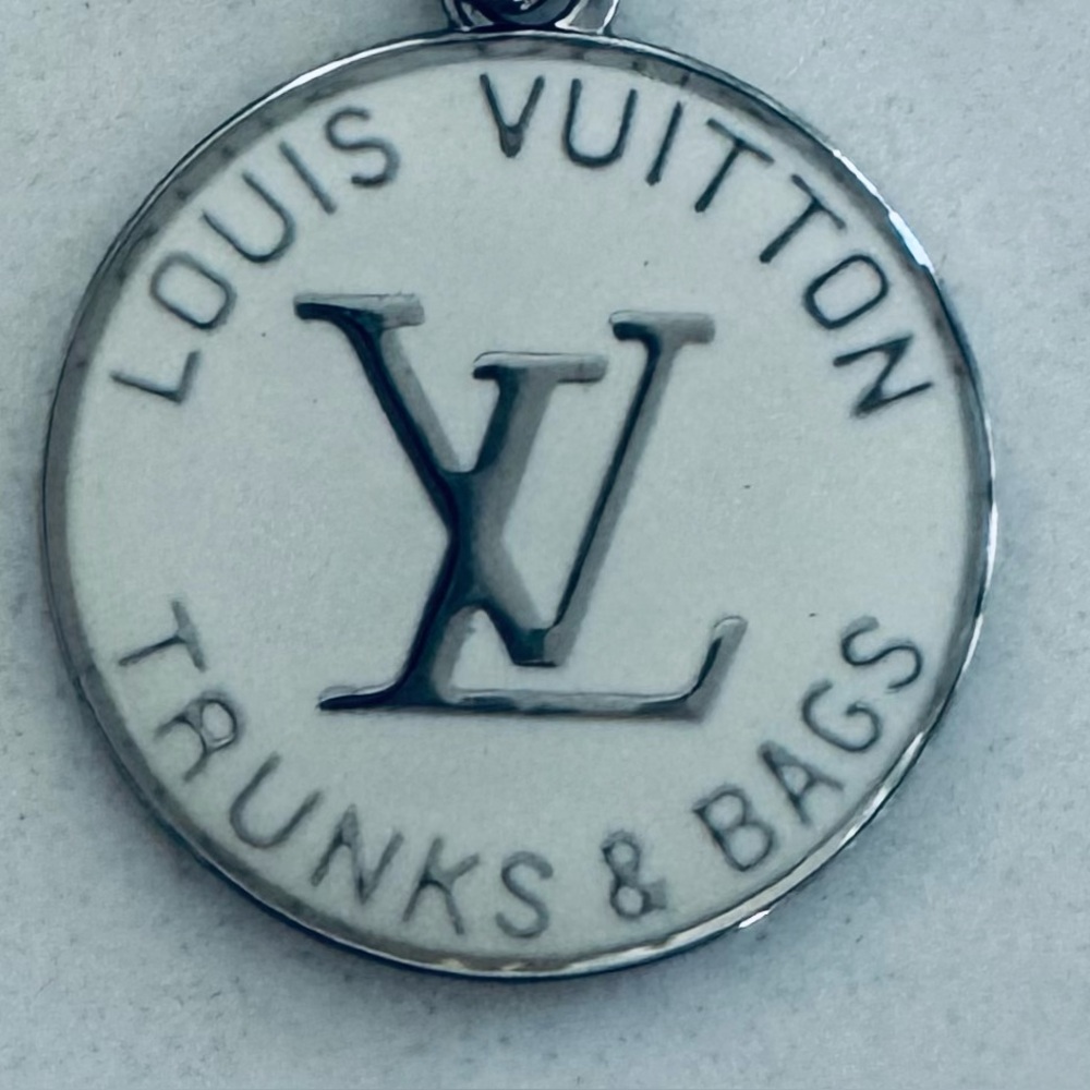 2 Strand Paperclip & Freshwater Pearl Necklace w/ 1” White Louis Vuitton Pendant - Picture 4 of 5